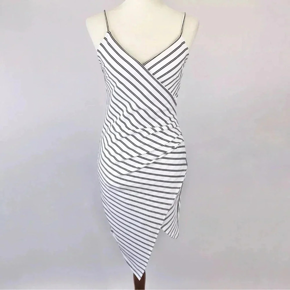 Mind Code Dresses & Skirts - Mind Code White/Black Striped Asymmetrical Bodycon Mini Dress Juniors